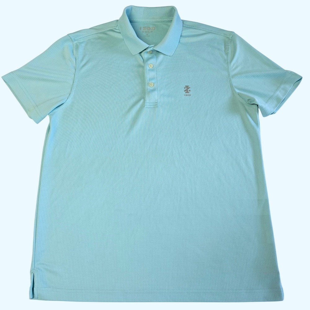 IZOD Aqua Blue Golf Polo Shirt‎ Mens Size Medium Short Sleeve Athletic Light